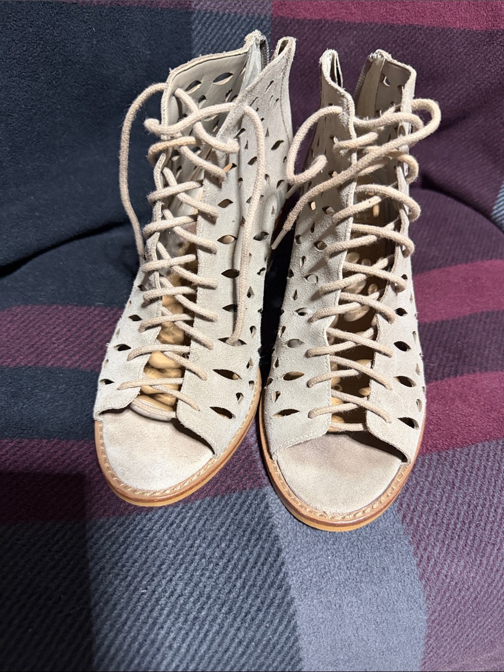 Giani Bernini Beige Lace-Up Cutout Boots